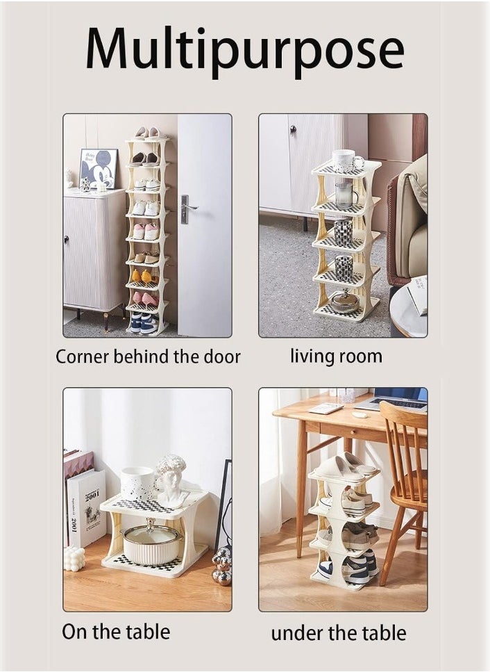 XVersion - Stylish Vertical Shoe Rack | 9-Tier Narrow Shoe Organizer | Space-Saving Free-Standing Shoe Tower | White Plastic Shoe Shelf - Image 1