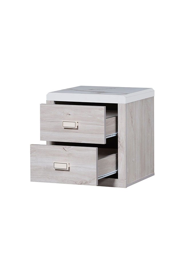DANUBE HOME Tisley 2 Drawer Night Stand Multifunctional Bedside Table Space Saving Nightstand Side Table Modern Design Furniture For Bedroom L 40x48x50 cm  L.Oak/White Faux Marble - Image 4
