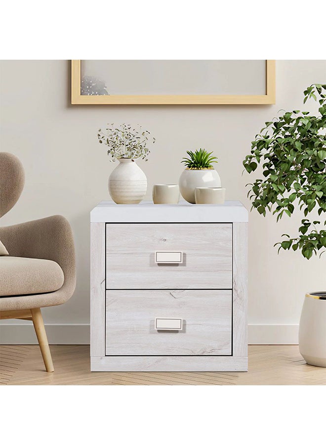 DANUBE HOME Tisley 2 Drawer Night Stand Multifunctional Bedside Table Space Saving Nightstand Side Table Modern Design Furniture For Bedroom L 40x48x50 cm  L.Oak/White Faux Marble - Image 1