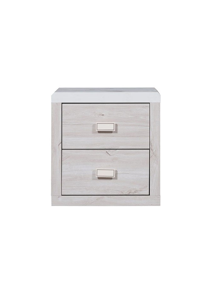 DANUBE HOME Tisley 2 Drawer Night Stand Multifunctional Bedside Table Space Saving Nightstand Side Table Modern Design Furniture For Bedroom L 40x48x50 cm  L.Oak/White Faux Marble - Image 2