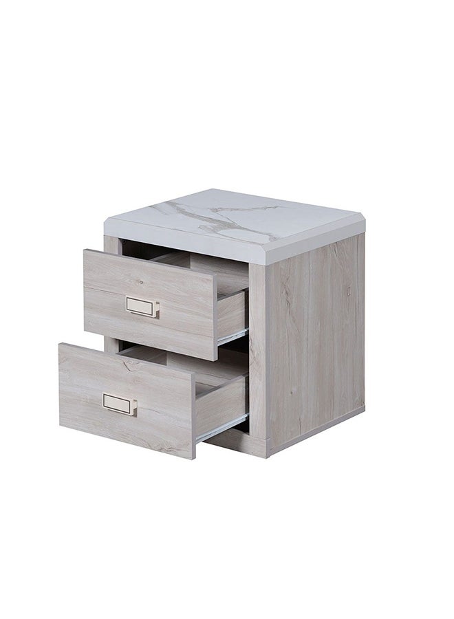 DANUBE HOME Tisley 2 Drawer Night Stand Multifunctional Bedside Table Space Saving Nightstand Side Table Modern Design Furniture For Bedroom L 40x48x50 cm  L.Oak/White Faux Marble - Image 5