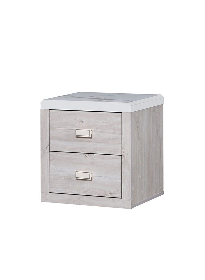 DANUBE HOME Tisley 2 Drawer Night Stand Multifunctional Bedside Table Space Saving Nightstand Side Table Modern Design Furniture For Bedroom L 40x48x50 cm  L.Oak/White Faux Marble - Image 3