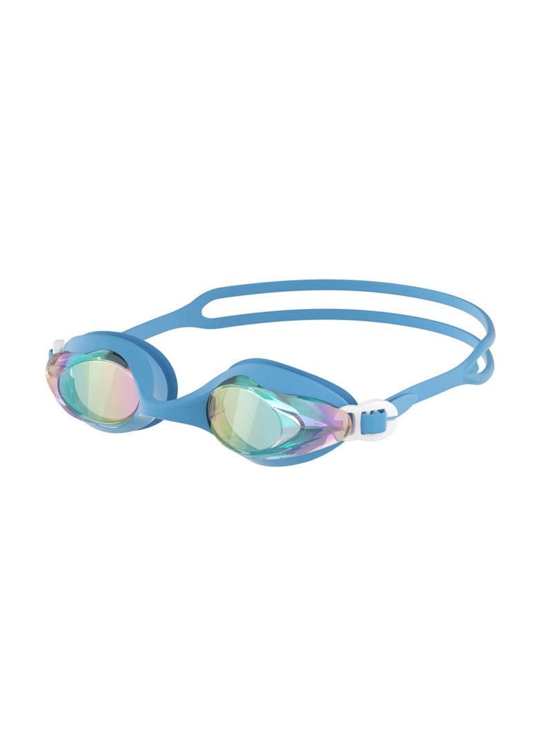 Dolphin 5016 Anti-Fog & UV Swimming Goggles for Adults Mirrored Lenses Silicone Straps With Box & Earplugs, Light Blue - Image 1
