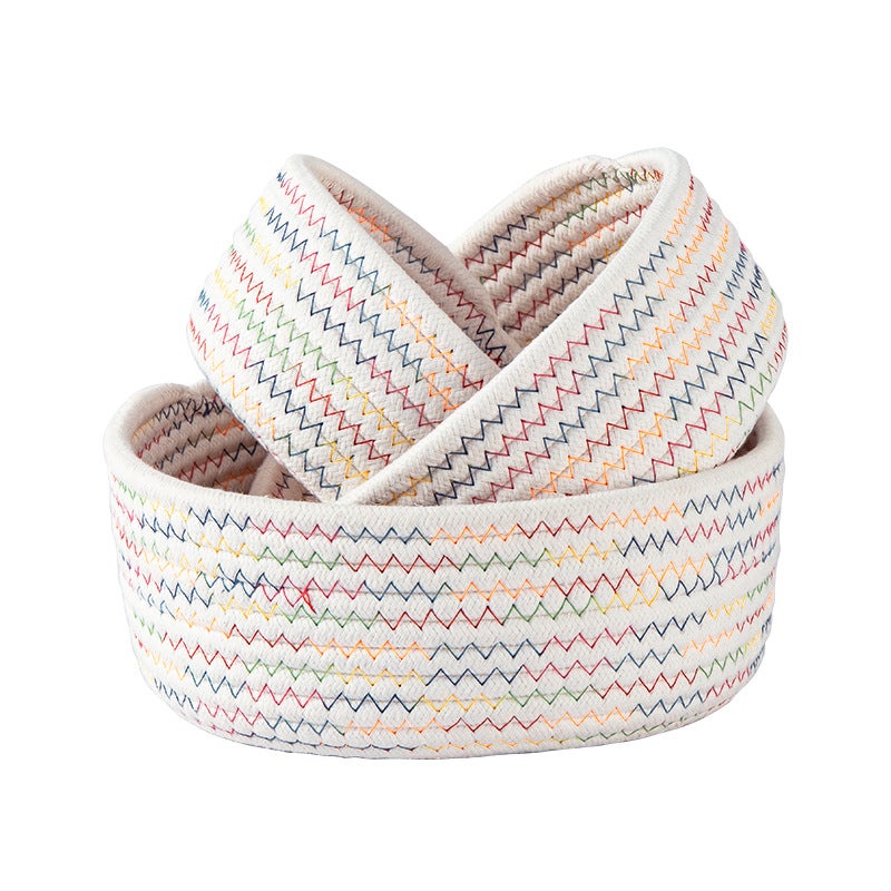 Handwoven Cotton Storage Basket Organizer for Cosmetics Jewelry Remote Control Desk Tidying Basket - Image 4