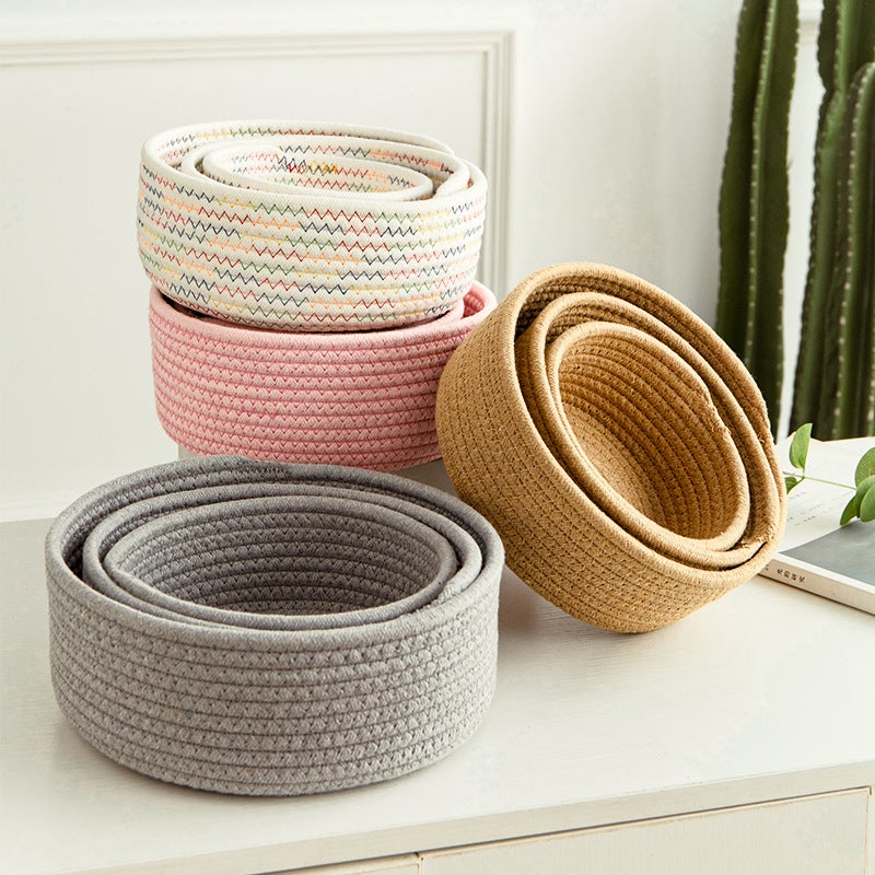 Handwoven Cotton Storage Basket Organizer for Cosmetics Jewelry Remote Control Desk Tidying Basket - Image 2