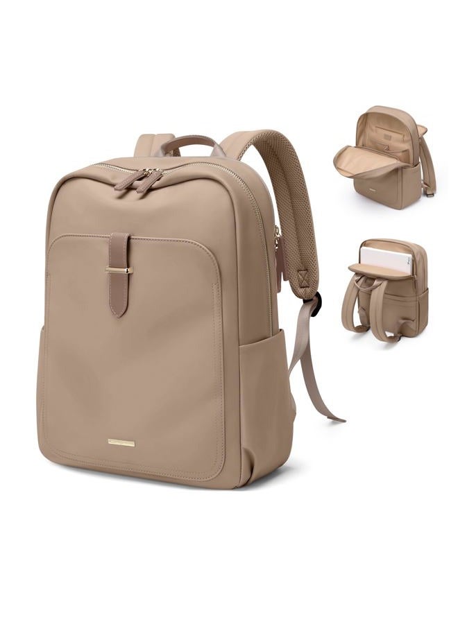 GOLF QUALITY Laptop Backpack for Women,Casual Work Business Backpacks Purse Carry on Travel Backpack, A-brown, 15.6 Inch - Image 1