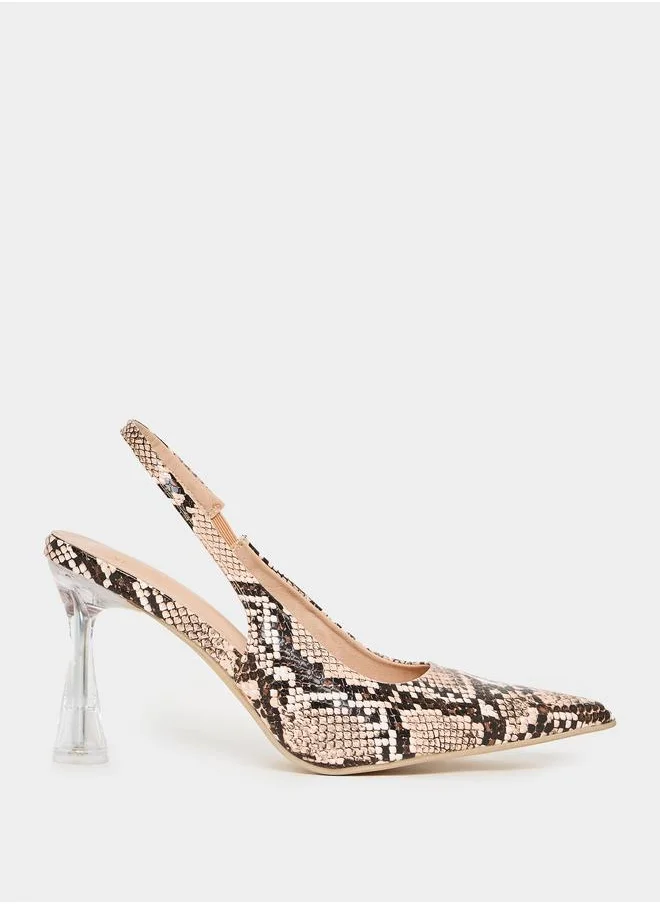 Styli Snakeskin Print Backstrap Pumps