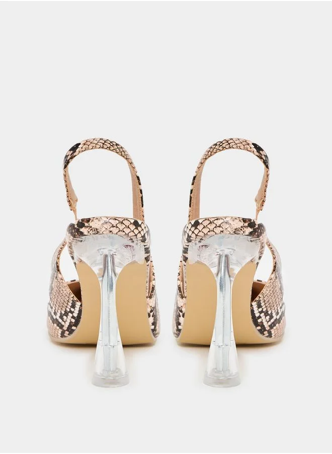 Styli Snakeskin Print Backstrap Pumps