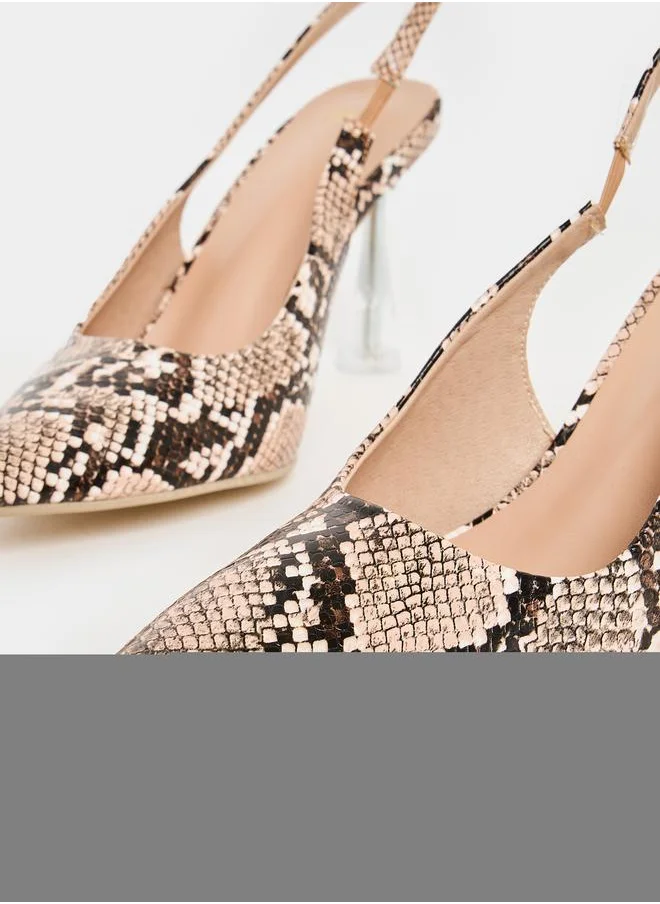 Styli Snakeskin Print Backstrap Pumps