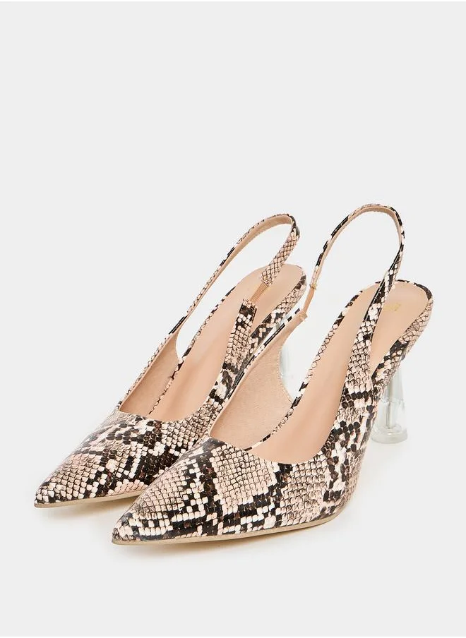 Styli Snakeskin Print Backstrap Pumps