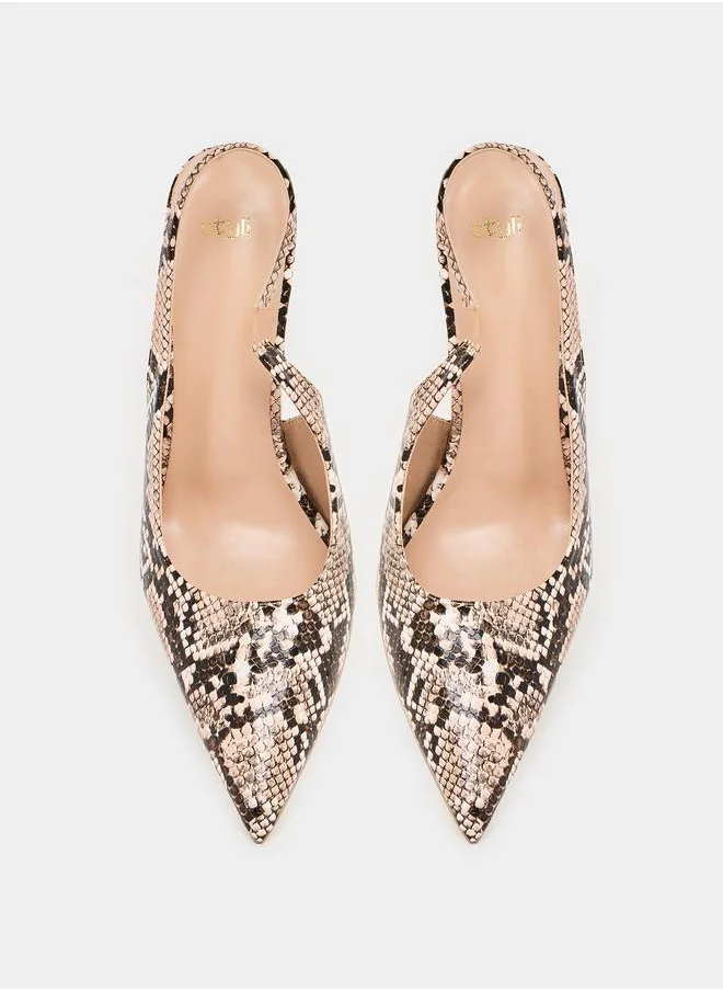 Styli Snakeskin Print Backstrap Pumps