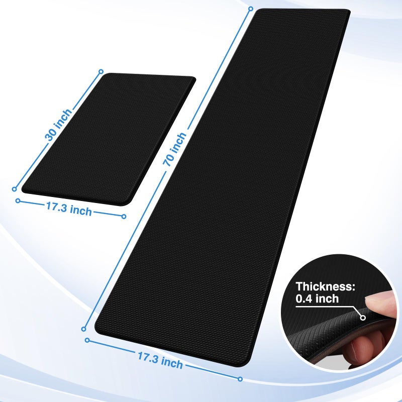 StepRite Kitchen Mats, 2PCS Kitchen Rugs, Cushioned Anti Fatigue Kitchen Mats for Floor, Non-Slip Standing Desk Mat, Waterproof Kitchen Rug Set for Kitchen, Floor, Office, 17.3"x30"+17.3"x70", Black - Image 2