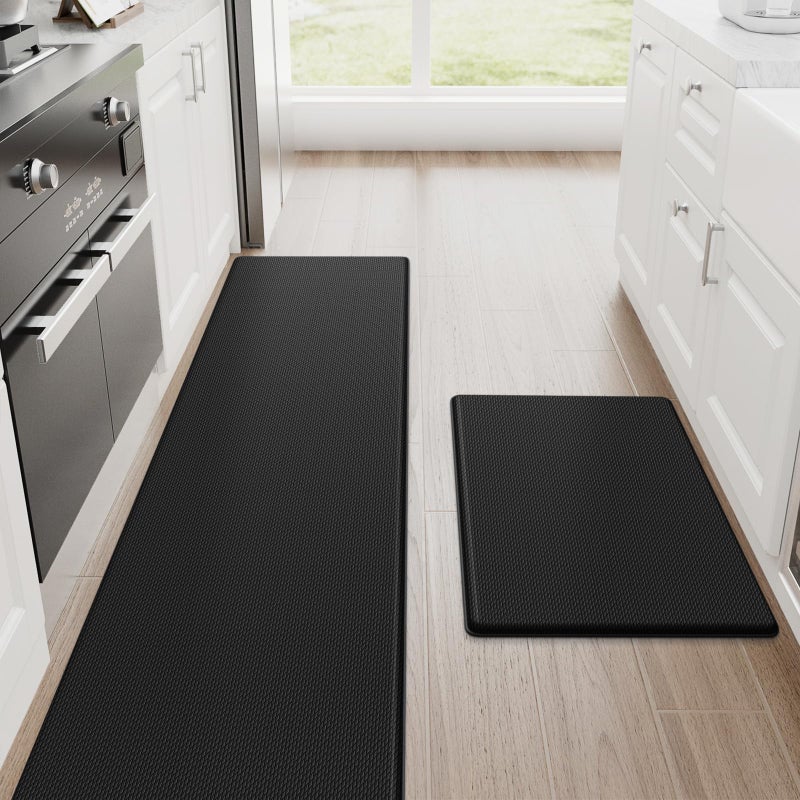 StepRite Kitchen Mats, 2PCS Kitchen Rugs, Cushioned Anti Fatigue Kitchen Mats for Floor, Non-Slip Standing Desk Mat, Waterproof Kitchen Rug Set for Kitchen, Floor, Office, 17.3"x30"+17.3"x70", Black - Image 1