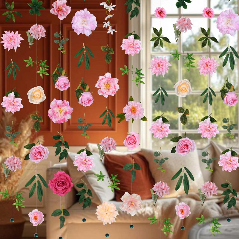 Draupnir 6 pcs Artificial Flower Garland Hanging Decorations,5.9ft Hanging Flowers for Backdrop Floral Garland with Hooks Fake Wildflower Garlands for Home Garden Spring Summer Wedding Party Arch Wall - Image 1
