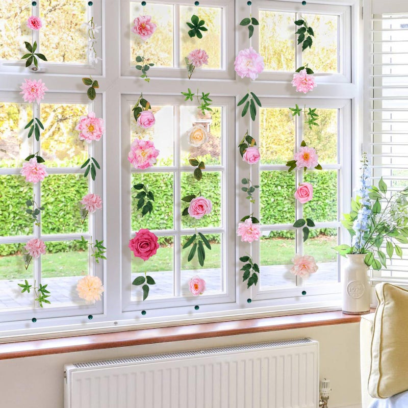 Draupnir 6 pcs Artificial Flower Garland Hanging Decorations,5.9ft Hanging Flowers for Backdrop Floral Garland with Hooks Fake Wildflower Garlands for Home Garden Spring Summer Wedding Party Arch Wall - Image 3