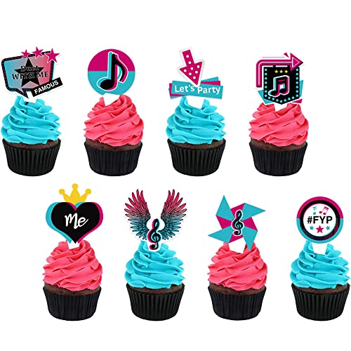 Animsco Music Cupcake Toppers 36Pcs for Girl Birthday Party Cake Decorations Popular Music Tik Theme Party Supplies Dessert Cake Toppers - Image 1