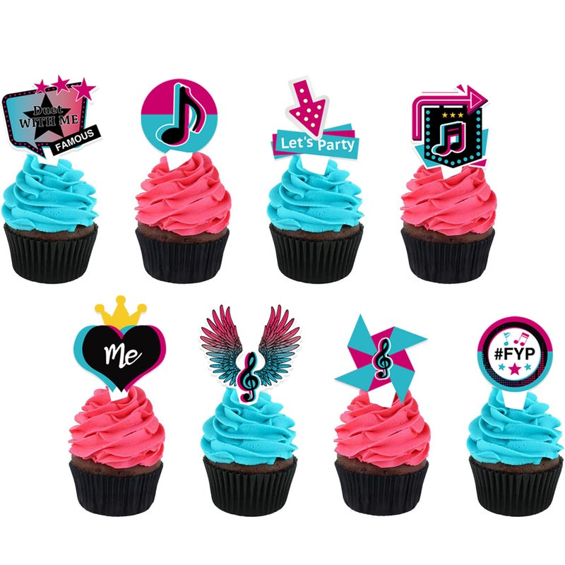 Animsco Music Cupcake Toppers 36Pcs for Girl Birthday Party Cake Decorations Popular Music Tik Theme Party Supplies Dessert Cake Toppers - Image 3