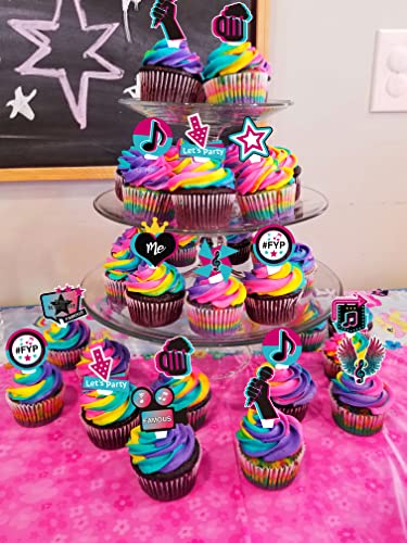 Animsco Music Cupcake Toppers 36Pcs for Girl Birthday Party Cake Decorations Popular Music Tik Theme Party Supplies Dessert Cake Toppers - Image 5