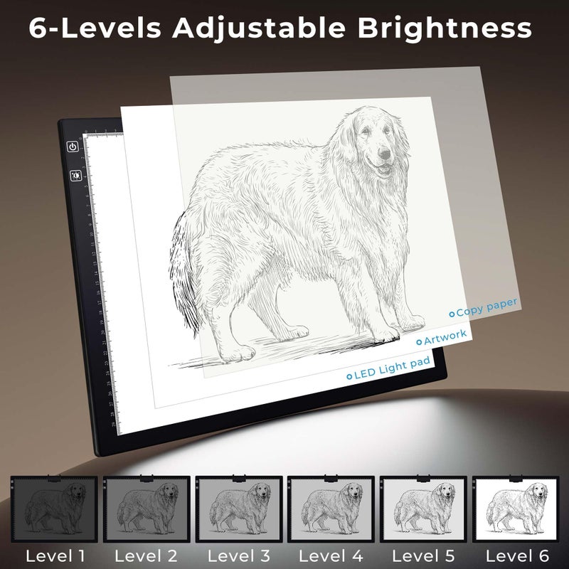 Bylitodt Rechargeable A3 Light Pad, Diamond Art Light Board, 16.7x13.5 inch Lightbox for Tracing and Drawing with 3 Colors & 6 Brightness, Tracing Pad for Weeding Vinyl, Diamond Painting Accessories - Image 3