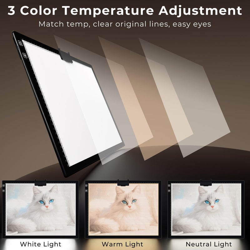Bylitodt Rechargeable A3 Light Pad, Diamond Art Light Board, 16.7x13.5 inch Lightbox for Tracing and Drawing with 3 Colors & 6 Brightness, Tracing Pad for Weeding Vinyl, Diamond Painting Accessories - Image 4