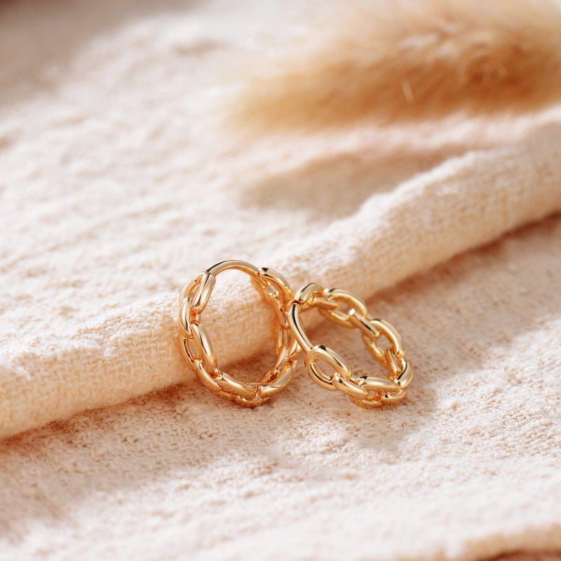 VACRONA Cubic Zirconia Huggie Earrings 14k Gold Plated Tiny Chain Earrings Small Huggie Hoop Earrings Simple Lightweight Hoops Gift for Women - Image 5
