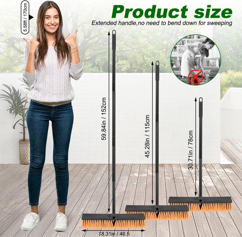 BeiLan 18 Inches Push Broom Outdoor- Heavy Duty Commercial Broom with 64.5" Long Handle and Stiff Bristles for Patio Garage Deck Concrete Wood Stone Tile Driveway Yard Warehouse Shop Floor Cleaning Broom - Image 2