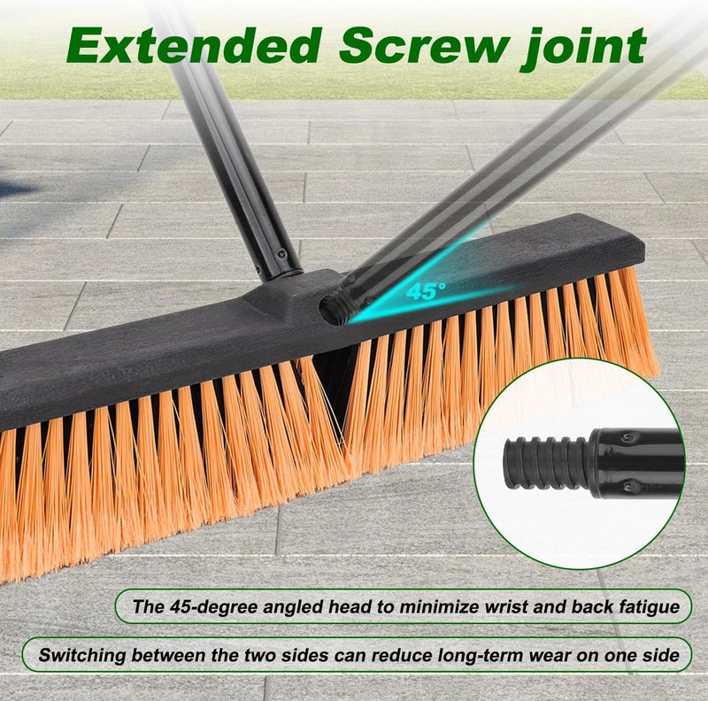 BeiLan 18 Inches Push Broom Outdoor- Heavy Duty Commercial Broom with 64.5" Long Handle and Stiff Bristles for Patio Garage Deck Concrete Wood Stone Tile Driveway Yard Warehouse Shop Floor Cleaning Broom - Image 5