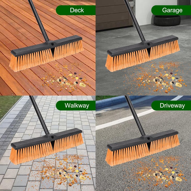BeiLan 18 Inches Push Broom Outdoor- Heavy Duty Commercial Broom with 64.5" Long Handle and Stiff Bristles for Patio Garage Deck Concrete Wood Stone Tile Driveway Yard Warehouse Shop Floor Cleaning Broom - Image 4