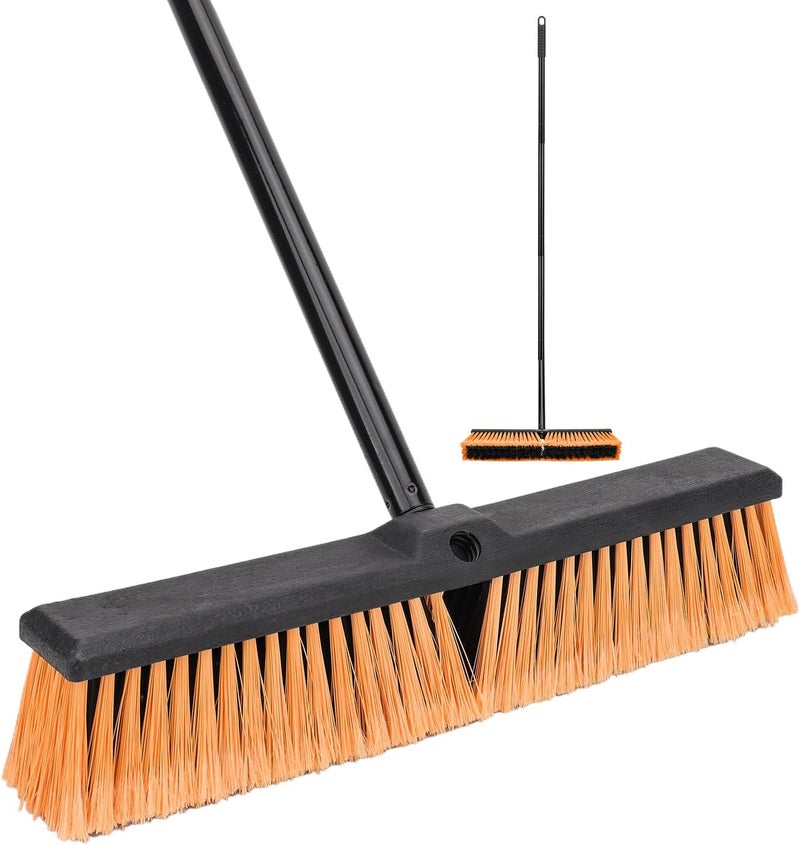 BeiLan 18 Inches Push Broom Outdoor- Heavy Duty Commercial Broom with 64.5" Long Handle and Stiff Bristles for Patio Garage Deck Concrete Wood Stone Tile Driveway Yard Warehouse Shop Floor Cleaning Broom - Image 1