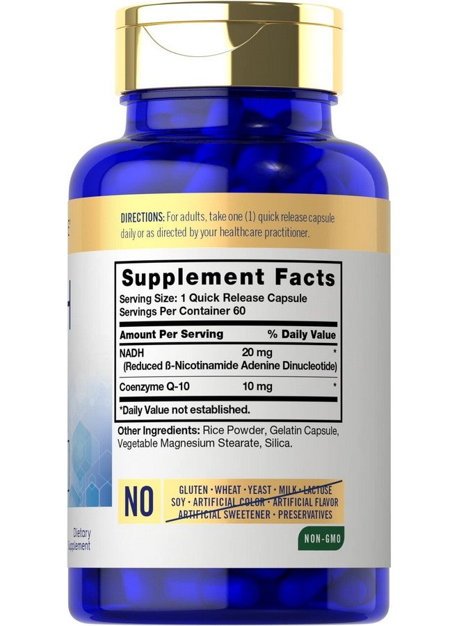 Carlyle NADH CoQ10 Supplement | 20mg | 60 Capsules | Mega Strength | Non-GMO, Gluten Free - Image 2