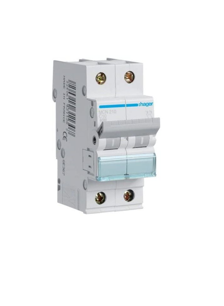 Hager HAGER Miniature circuit breaker double pole 10A 6KA DP MCB TYPE C MCN210  - Image 2