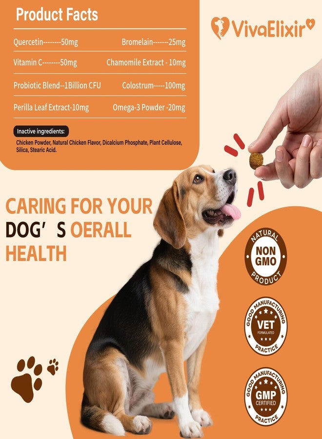 VivaElixir Quercetin & Bromelain for Dogs & Cats with Colostrum & Probiotics - Supports Immune System, Relieves Itchy Allergies, Anti-Inflammatory Antioxidants, Veterinarian Recommended, 120 Chewable Tablets - Image 5