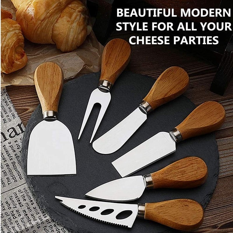 MJuAn Premium 6-Piece Cheese Knife Set,Complete Stainless Steel Cheese Knives Collection (Acacia Wood Handle)-Charcuterie Boards Accessories,Gift-Ready - Image 5
