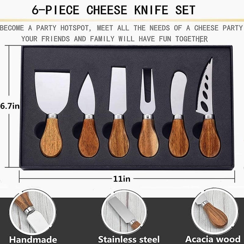 MJuAn Premium 6-Piece Cheese Knife Set,Complete Stainless Steel Cheese Knives Collection (Acacia Wood Handle)-Charcuterie Boards Accessories,Gift-Ready - Image 3