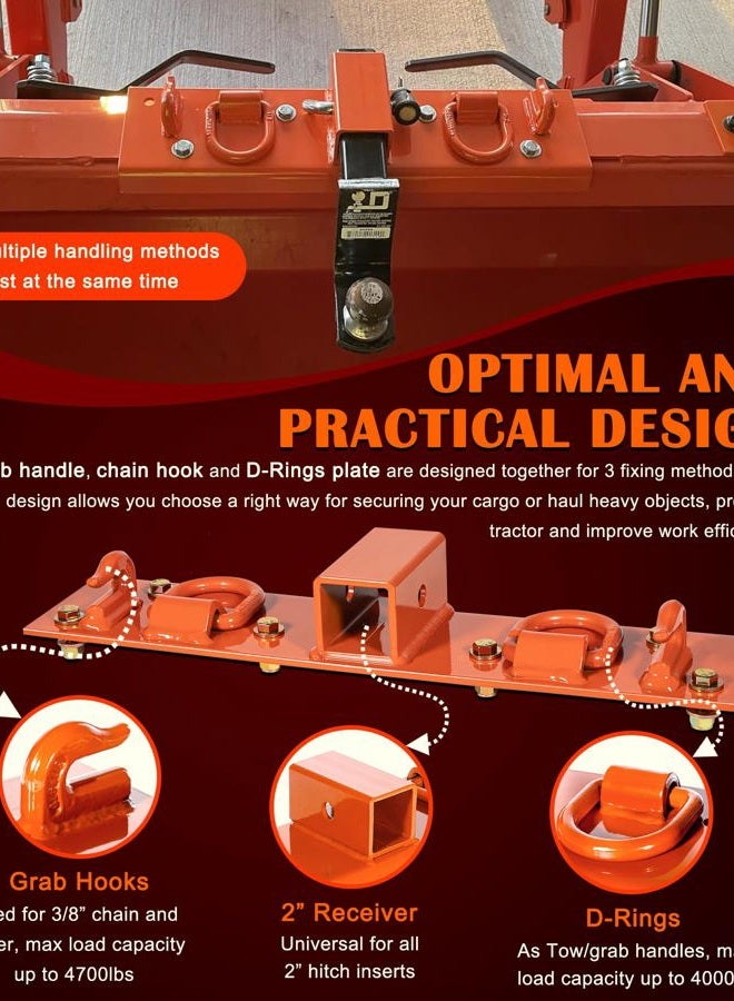 Bonbo Tractor Grab Hooks Compatible with Kubota Tractors - Bolted on Compact Tractor Bucket Grab Hooks with D Rings and 2" Receiver, Orange - Image 5