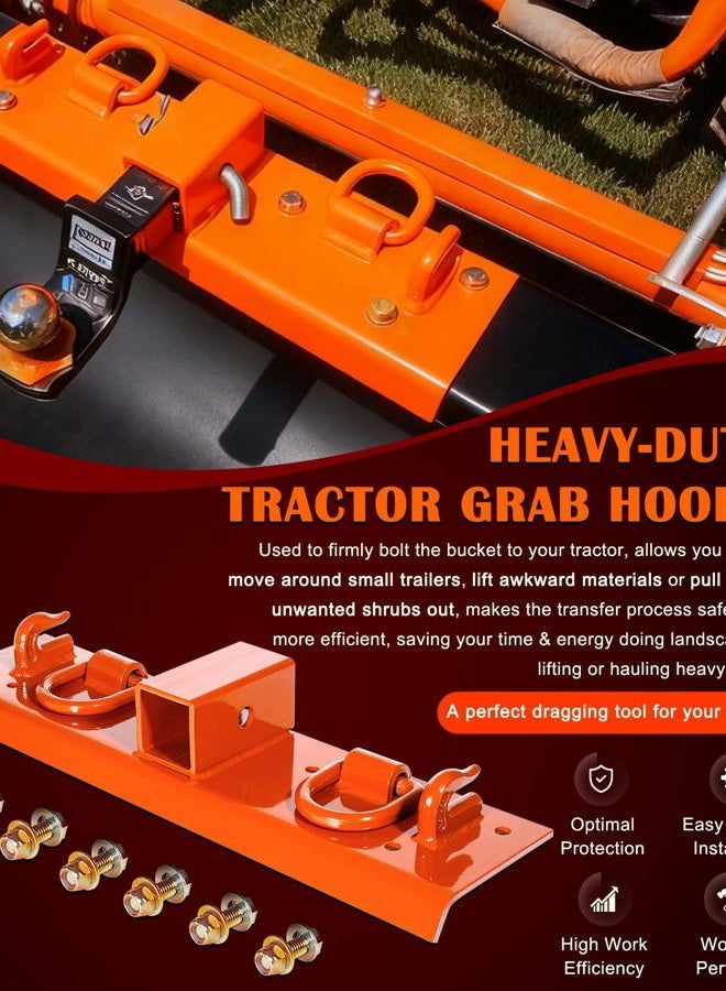 Bonbo Tractor Grab Hooks Compatible with Kubota Tractors - Bolted on Compact Tractor Bucket Grab Hooks with D Rings and 2" Receiver, Orange - Image 4