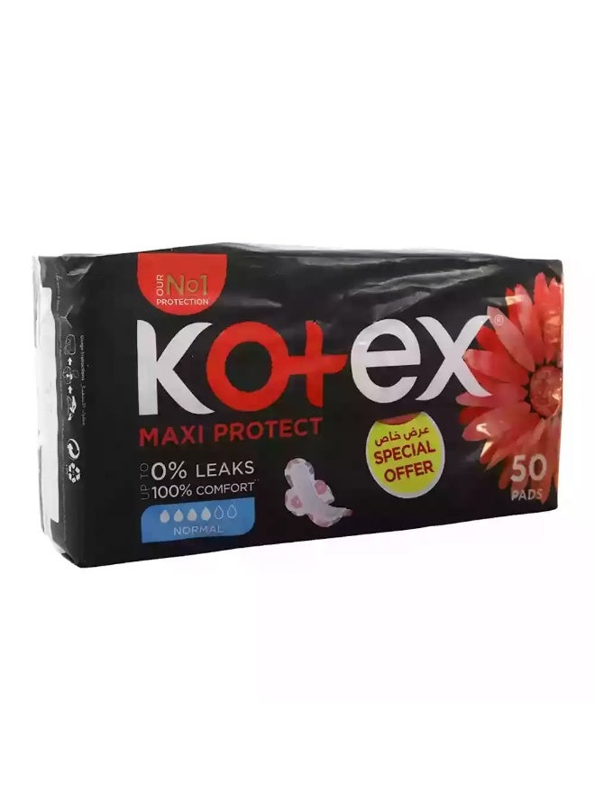 Kotex Maxi Protect Normal Sanitary Pads With Wings, Up to 0 percent Leaks- 50 Pads Special Offer - Image 2
