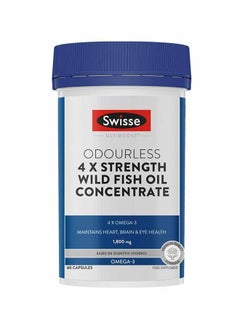 Ultiboost Odourless 4x Strength Wild Fish OIL Concentrate 4 X Omega-3 Maintains Heart, Brain and Eye Health,1800 mg  60 BASED ON SCIENTIFLC EVIDENCE 60 Capsules  Food Supplement
