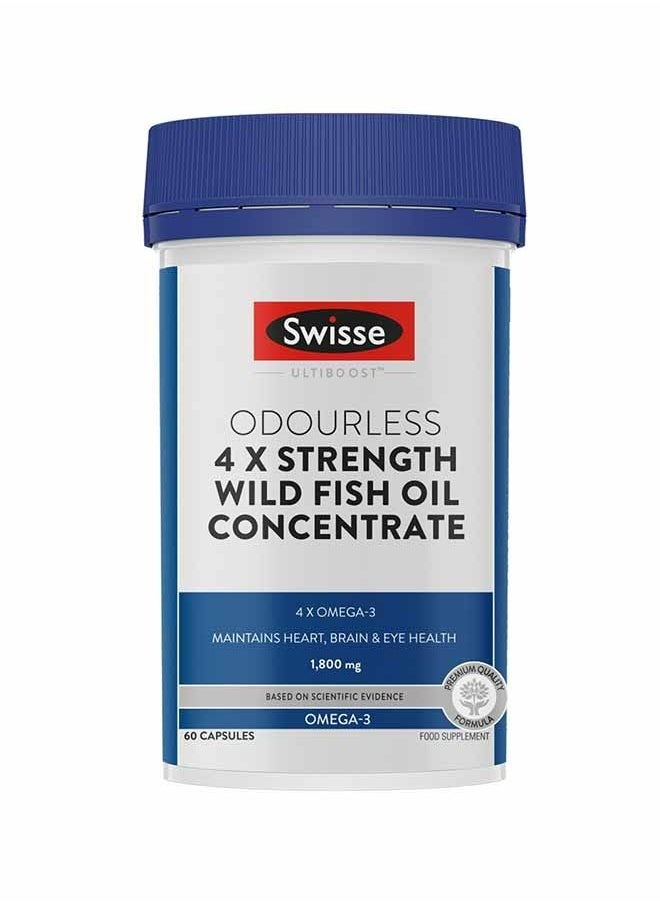 Swisse - Ultiboost Odourless 4x Strength Wild Fish OIL Concentrate 4 X Omega-3 Maintains Heart, Brain and Eye Health,1800 mg  60 BASED ON SCIENTIFLC EVIDENCE 60 Capsules  Food Supplement - Image 1