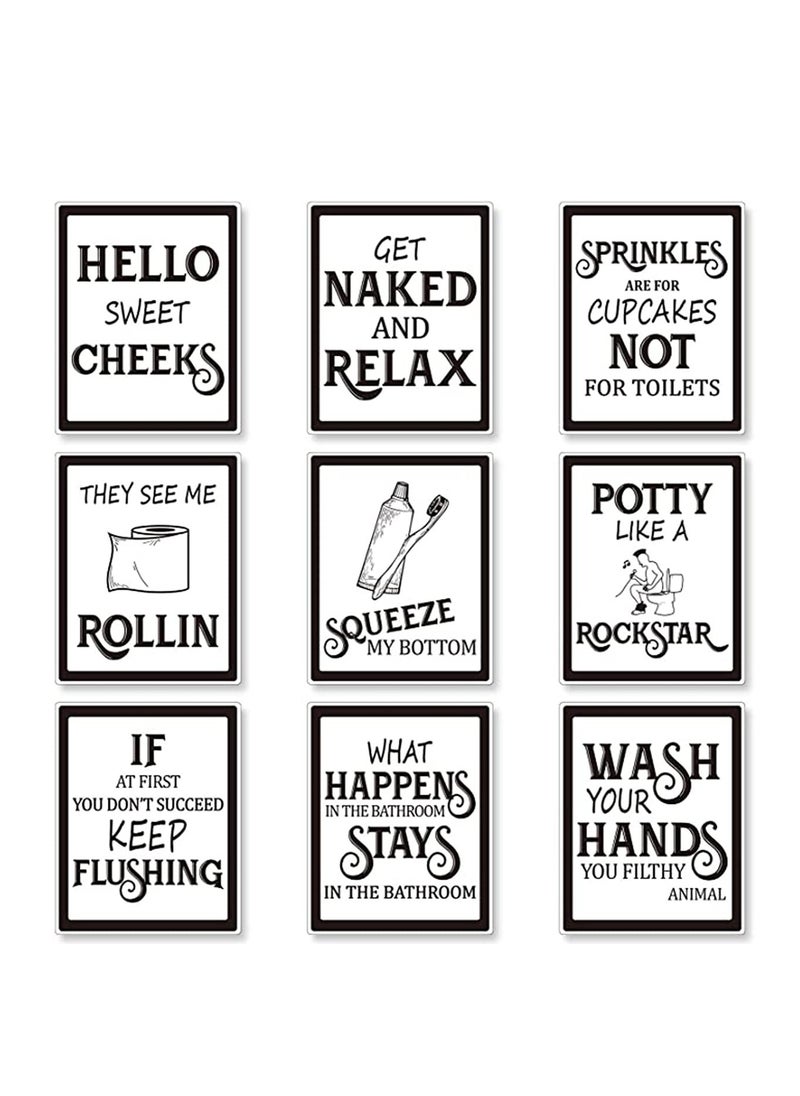SYOSI 9 Pieces Bathroom Wall Art & Pictures Wall Decor, Vintage Bathroom Sign Bathroom Quotes and Sayings Art Prints Bathroom Posters for Wall Restroom Bathroom Decor Pictures Gift, Unframed  - Image 1