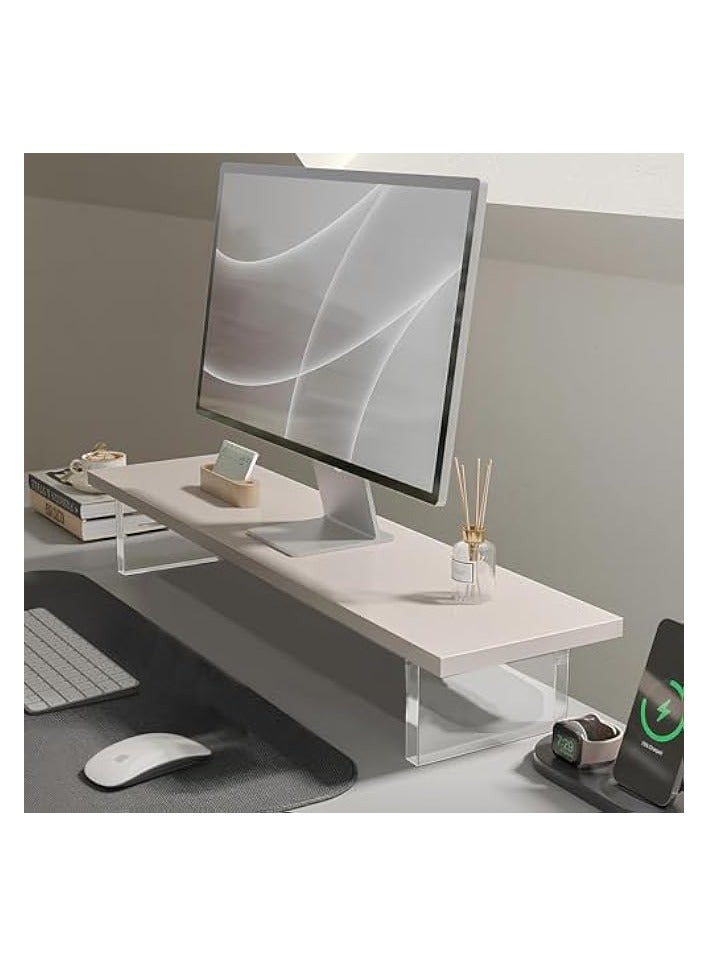erorex White Monitor Stand Riser, 60cm Wood Monitor Stand for Desk, TV/Screen/PC/Printer/Laptop Riser, Computer Stand with Keyboard Organizer, Desktop Shelf, Monitor Riser (ANMSR60) - Image 1