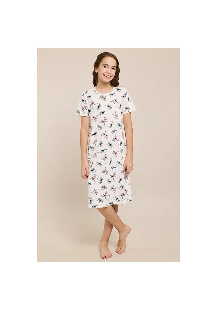 R&b Angel & Stitch Nightdress with Crew Neck and Short Sleeves