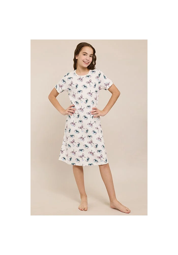 R&b Angel & Stitch Nightdress with Crew Neck and Short Sleeves