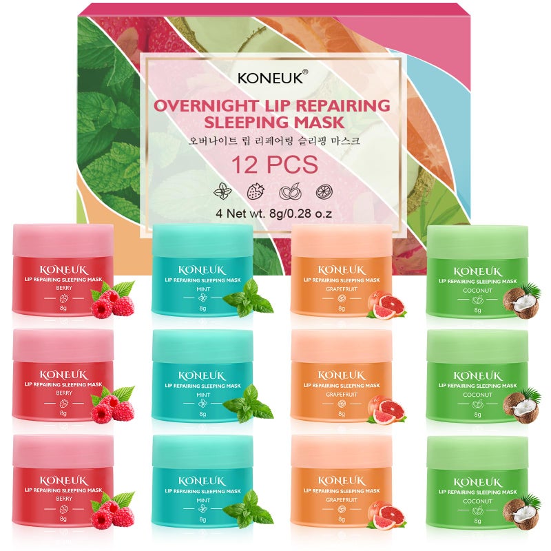 KONEUK 12 Pack Lip Sleeping Mask Set, Overnight Lip Treatment, Nourish and Hydrate Lip Mask With Vitamin C and Coconut Oil, Lip Balm for Dry Lips, Reduce Lip Lines and Improve Lip Color - Image 1