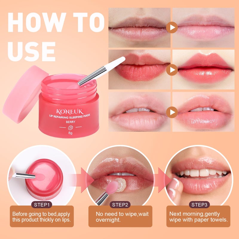 KONEUK 12 Pack Lip Sleeping Mask Set, Overnight Lip Treatment, Nourish and Hydrate Lip Mask With Vitamin C and Coconut Oil, Lip Balm for Dry Lips, Reduce Lip Lines and Improve Lip Color - Image 5
