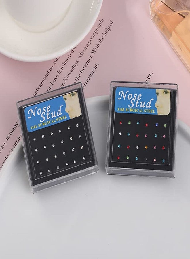 IPINK 24 Nose Rings Bone Stud CZ Gem 20G Lot 24 Pieces CZ Steel in Case Mix Colors - Image 3