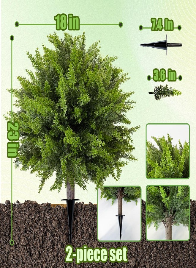 DOPGIB Artificial Cedar Topiary Ball Tree with Ground Spike: 23 Inch 2 Pack UV Resistant Faux Green Cypress Shrubs Plants Fake Bushes for Front Porch, Garden, Indoor and Outdoor Home Decor - Image 2