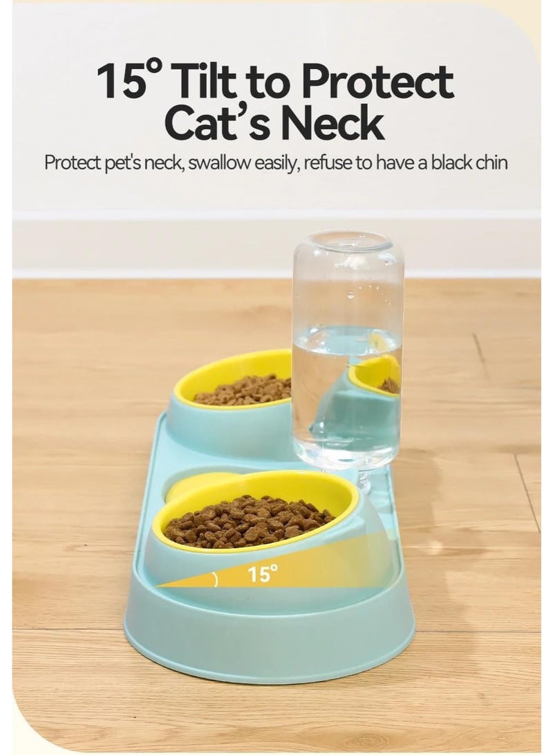 وعاء طعام أوتوماتيكي للقطط والكلاب مع نافورة مياه – وعاء مزدوج للطعام والشراب مع حامل ثابت للحيوانات الأليفة - Image 4