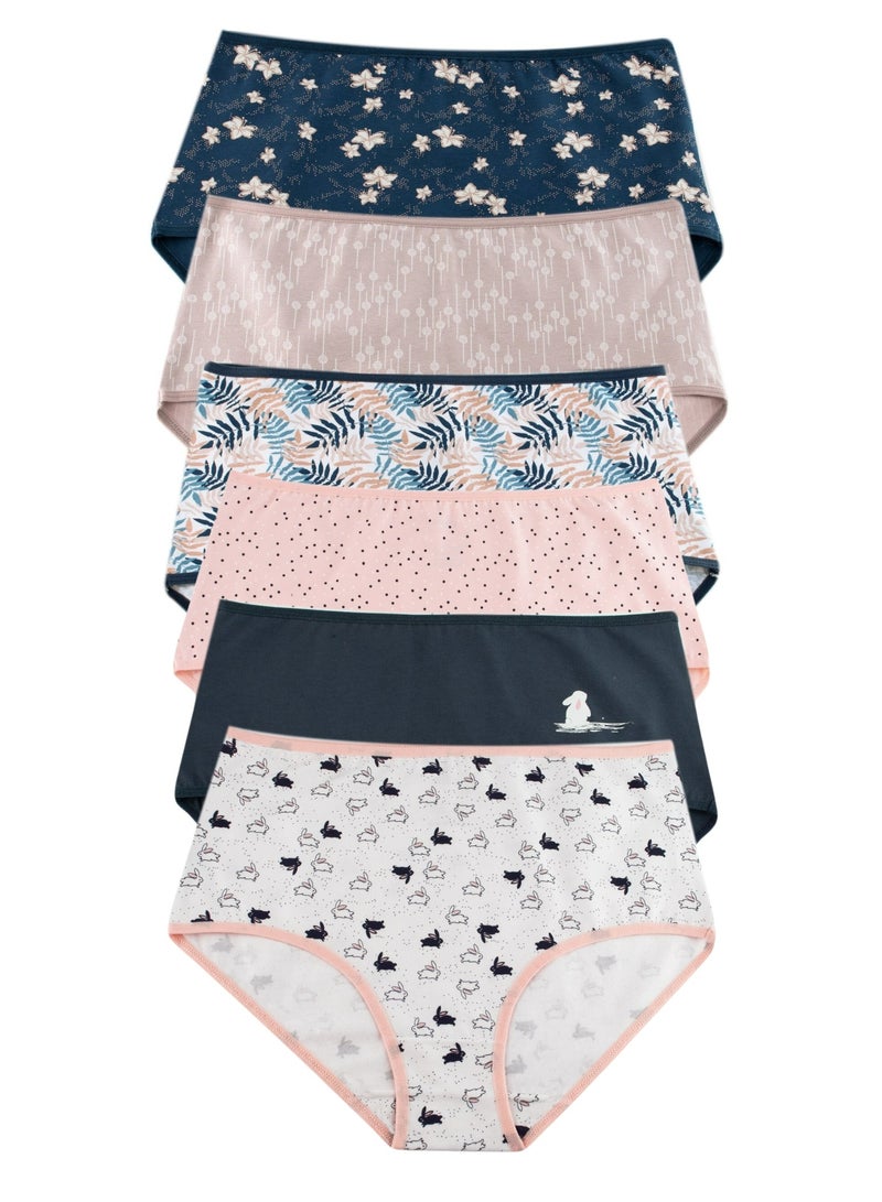 Milk Pack of 6 Printed Cotton High Brief Panties Underwear for Women  - Image 1