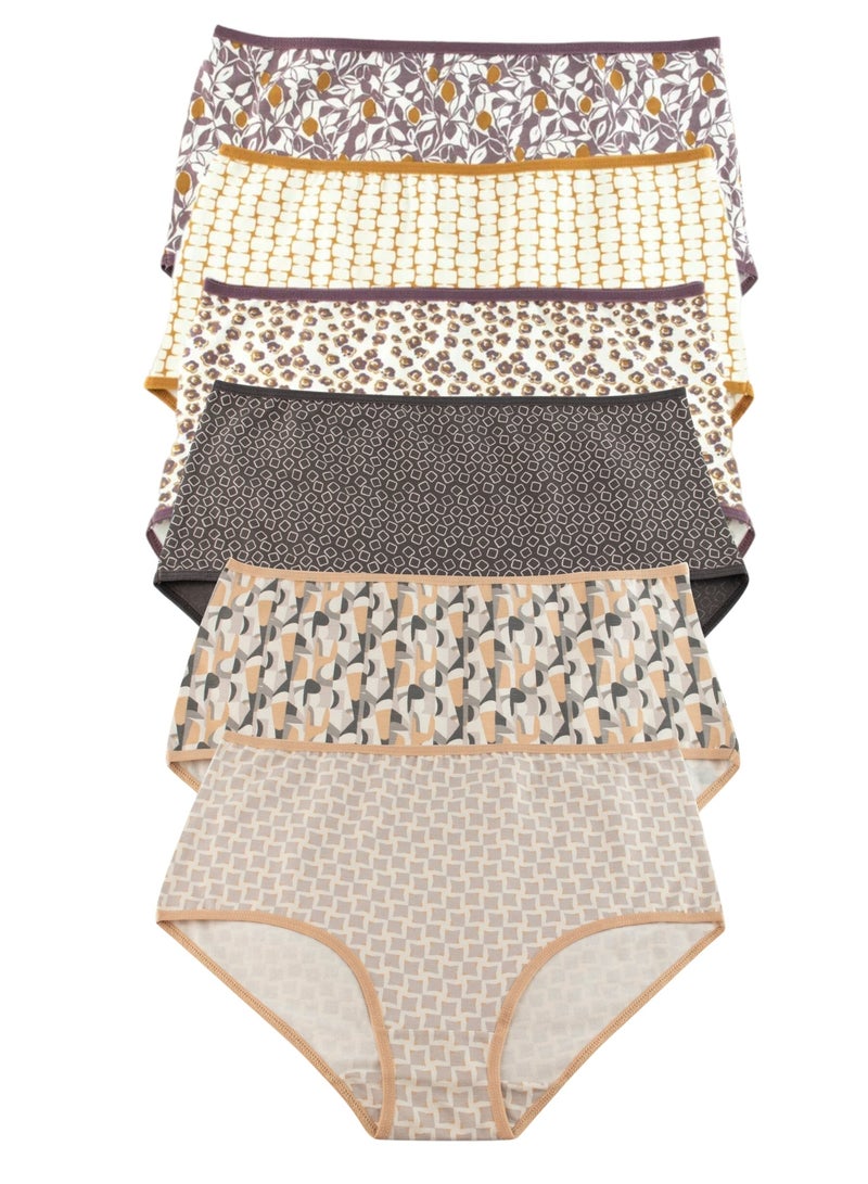 Milk Pack of 6 Printed Cotton High Brief Panties Underwear for Women  - Image 2